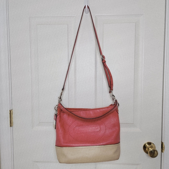Coach Handbags - Coach Hampton Coral Pink Leather Shoulder Crossbody Bag Purse 19393